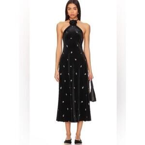 WeWoreWhat Womens Floral High Neck Black Velvet Midi Dress Size Small NEW $168